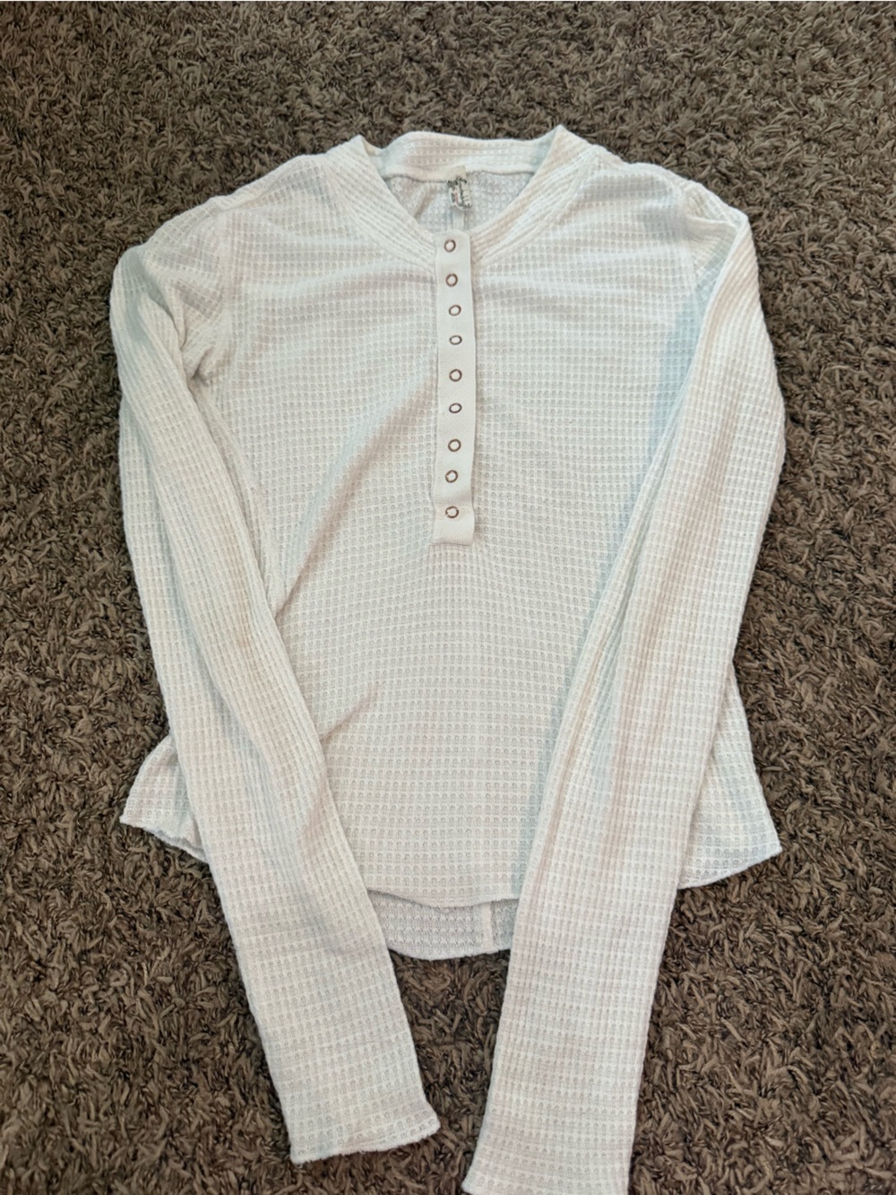Light Blue Waffle Knit Henley Long Sleeve Top